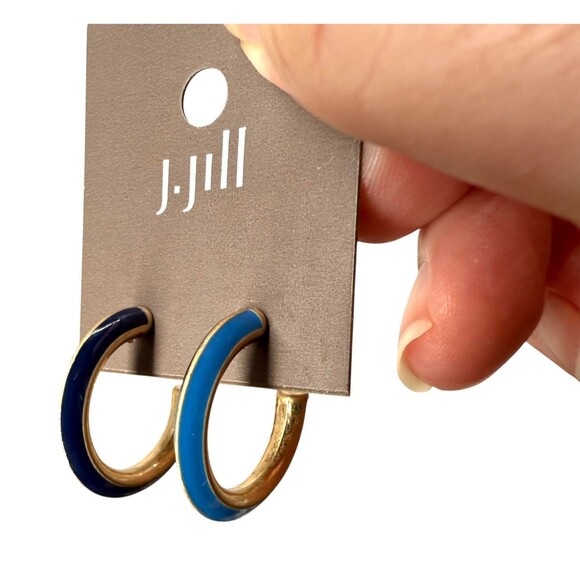 J. Jill Hoop Earrings Blue Enamel Gold Tone Post Lightweight Classic Versatile - Picture 5 of 11